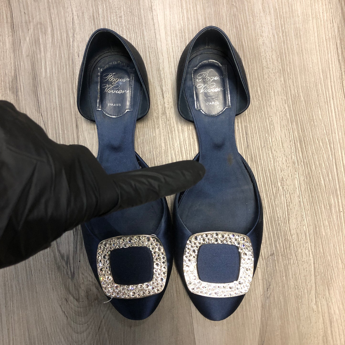Roger Vivier Navy Blue Satin D'Orsay Flats 38