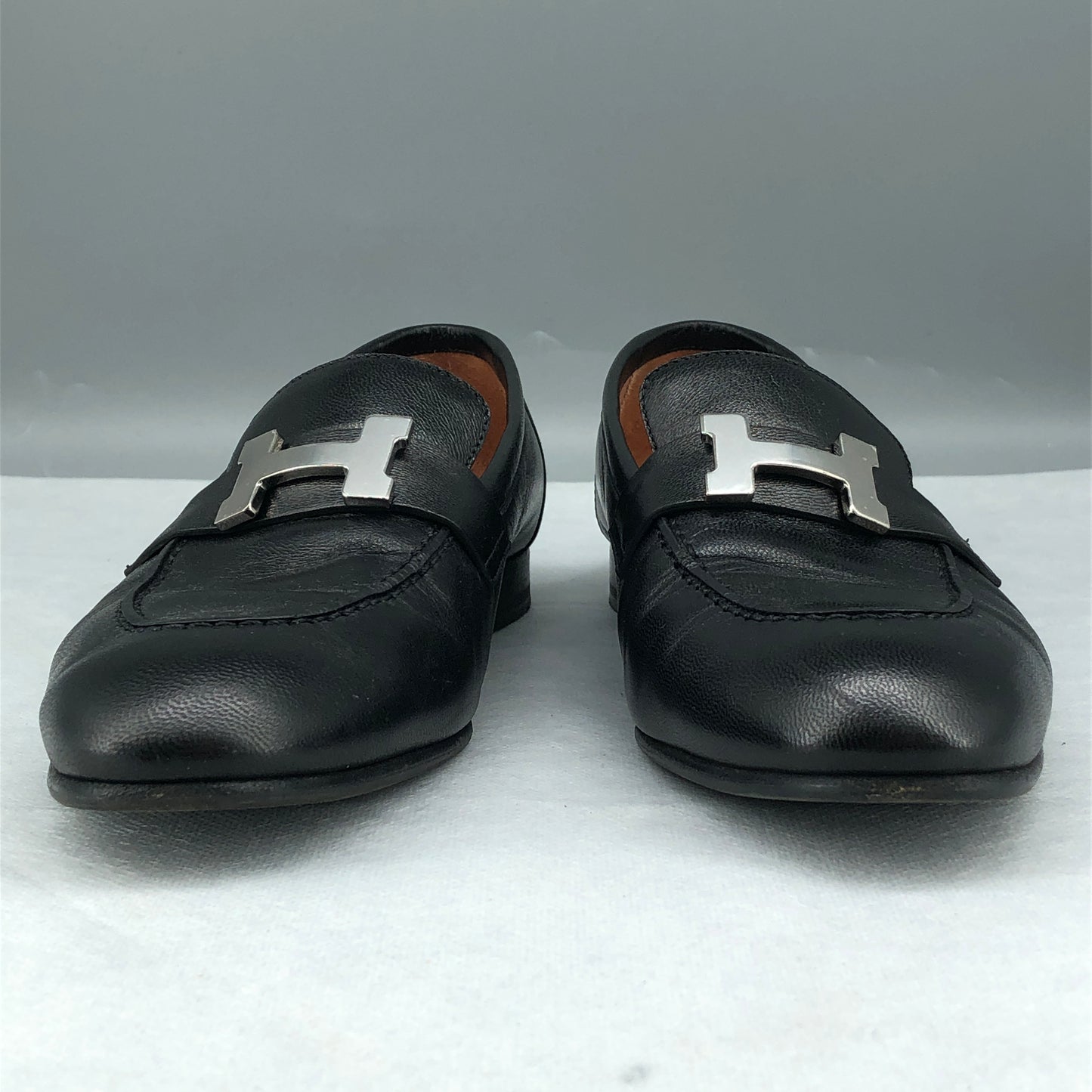 Hermes Black Leather Loafers Size 36.5