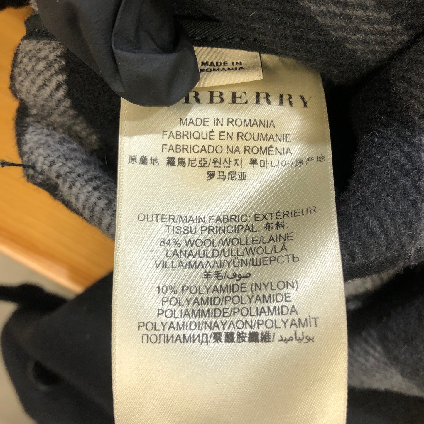 Burberry Black Wool Duffle Hooded Coat Size48