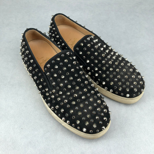 Christian Louboutin Women's Black Full Studded Slip-On Sneakers Size 37