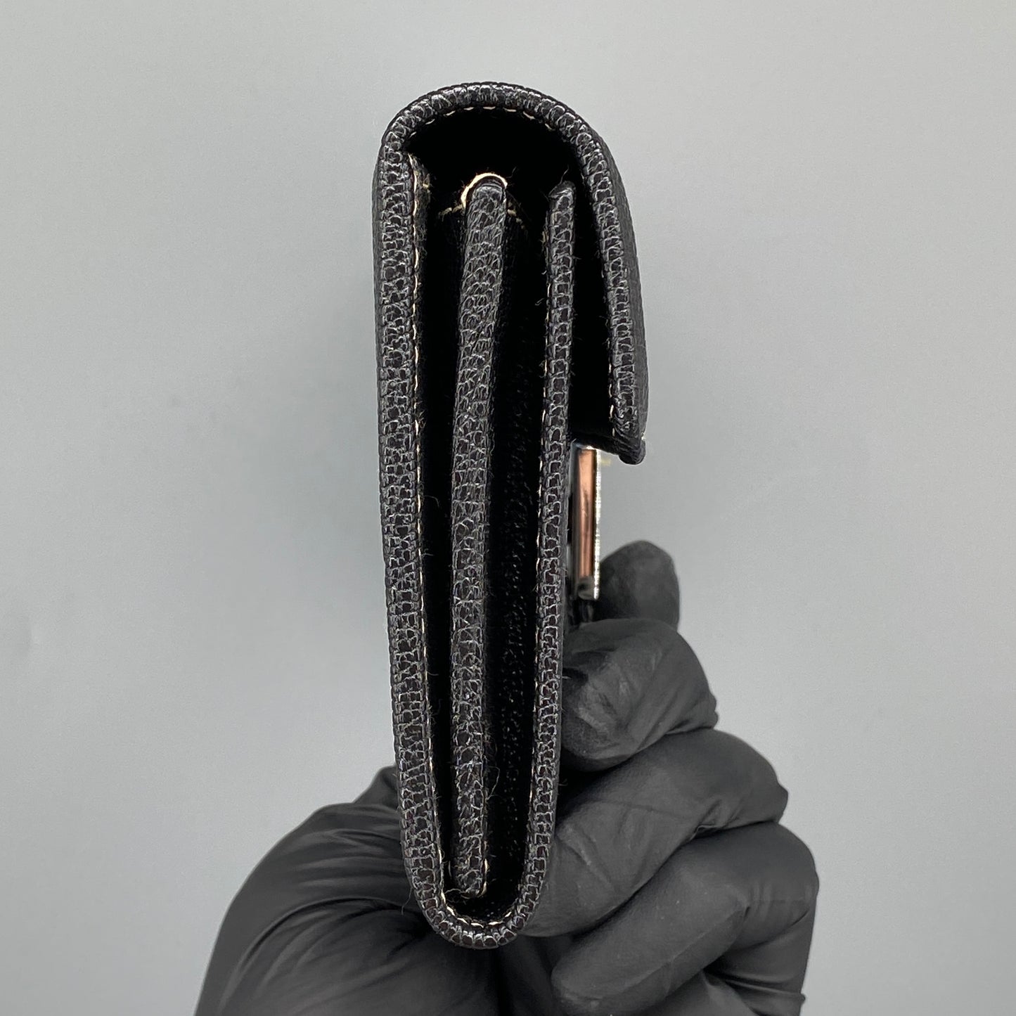 Ferragamo Black Grain Leather Flap Long Wallet