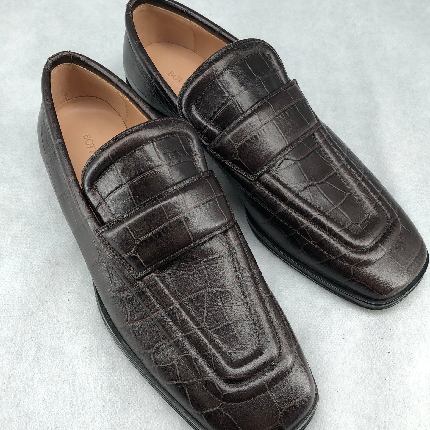 Bottega Veneta Croc Embossed Leather Loafers Brown Women’s Size 36.5
