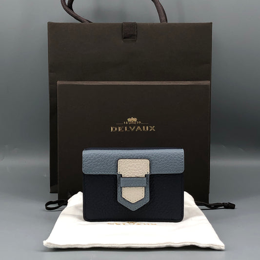 Delvaux Leather Card Holder Wallet Navy