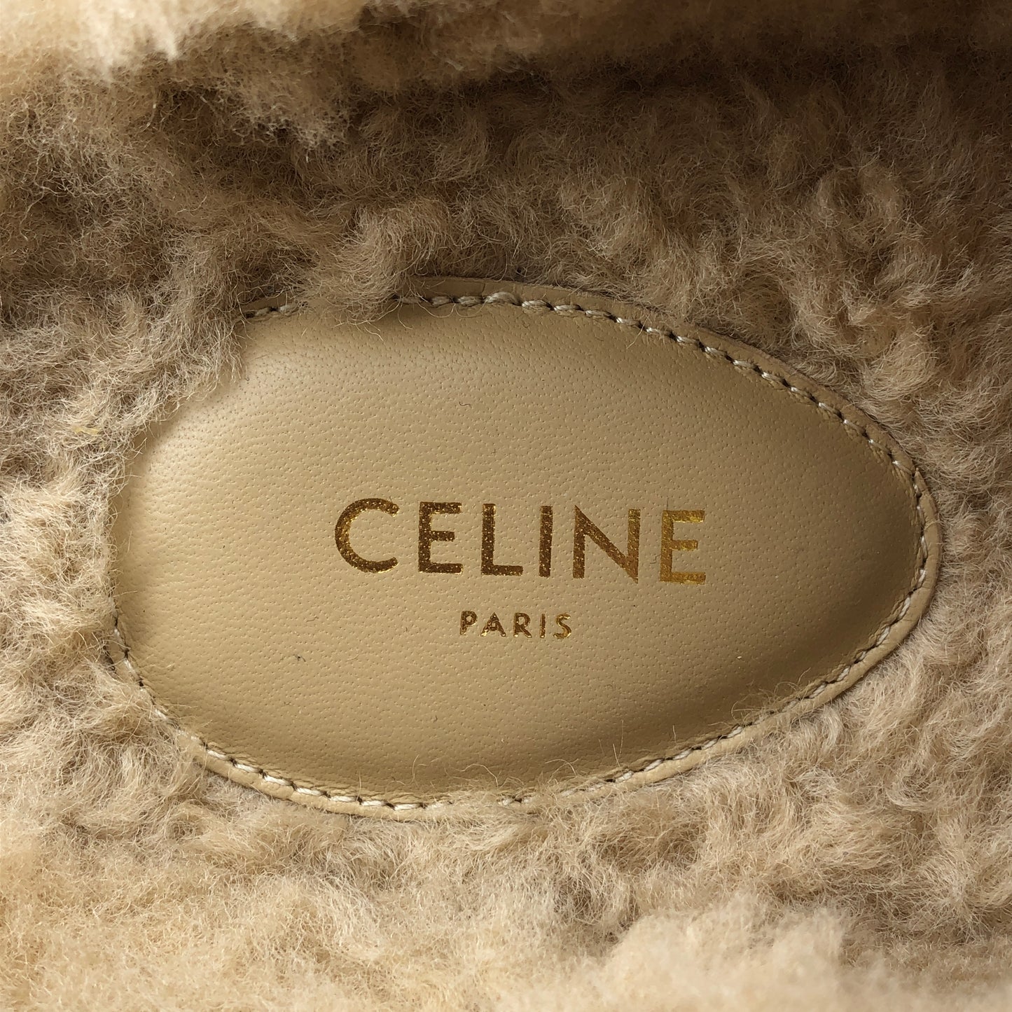 Celine Women's Triomphe Shearling Slide Mules Size 37 Beige