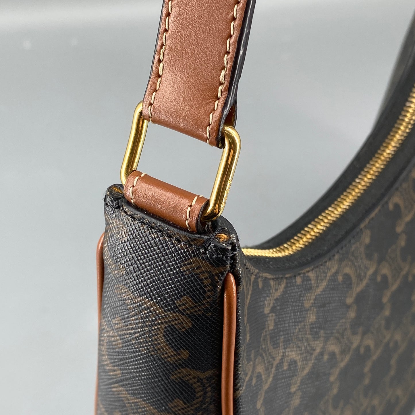 Celine Ava Black Caramel Print Hobo Shoulder Bag