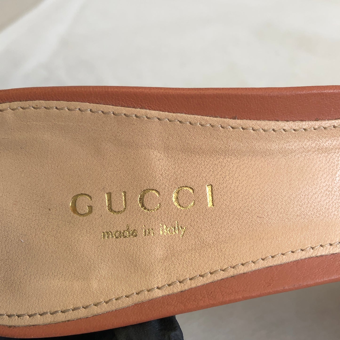 Gucci Women's Coral Leather Women's Horsebit Mule Heels Size 36.5
