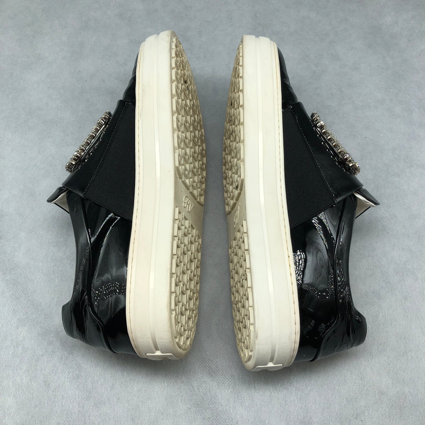 Roger Vivier Black Patent Crystal Buckle Sneakers Women's Shoes Size 37