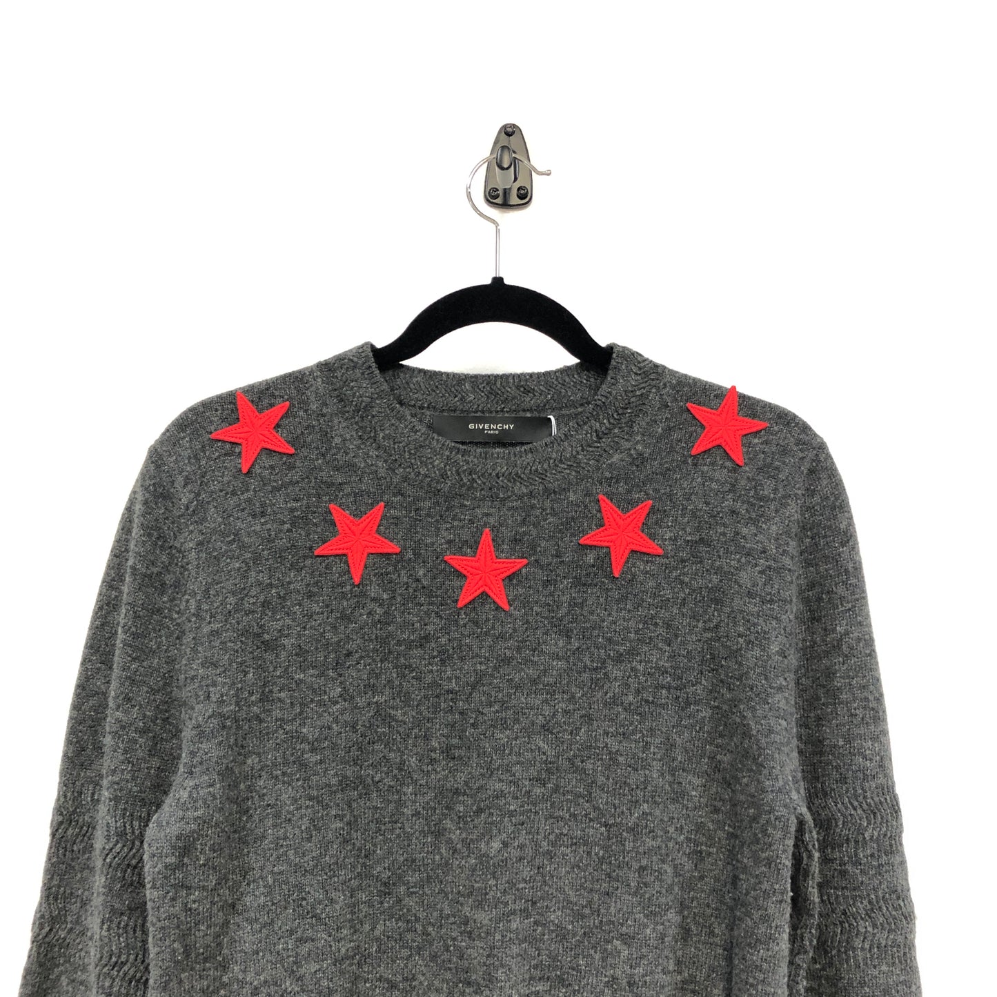 GIVENCHY Heather Grey Star Print Crew Neck Knit Sweater Size S