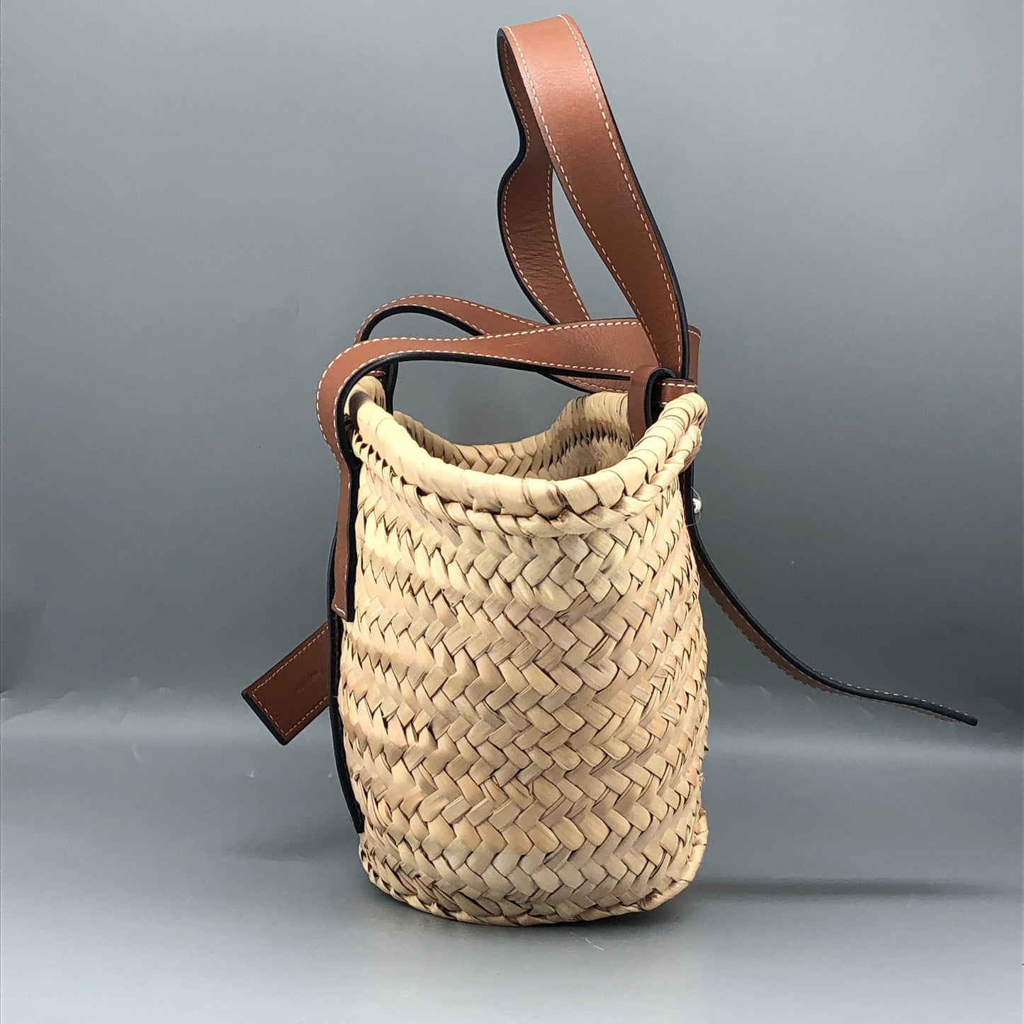 Loewe Anagram Straw Small Basket Tote Bag  Natural Straw