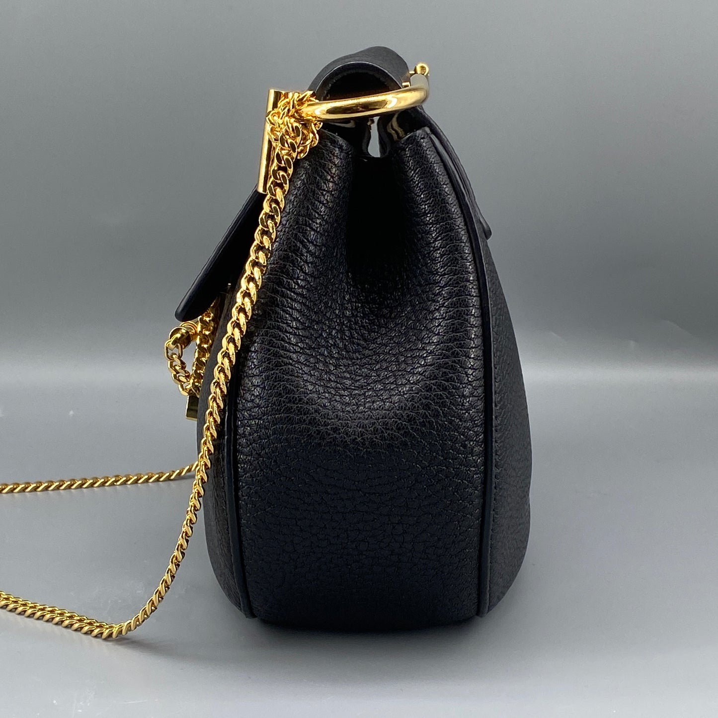 Chloe Black Grained Drew Leather Saddle Shoulder Bag