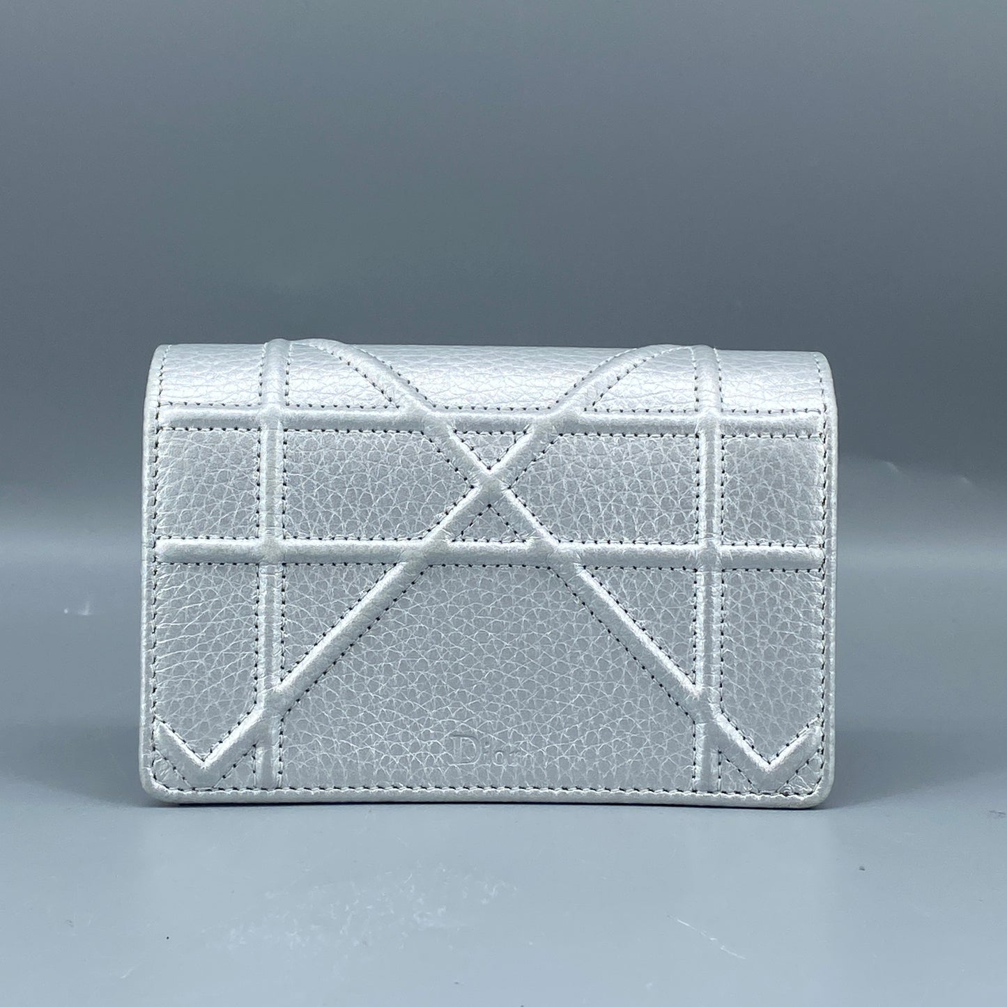 Christian Dior Mini Silver Metallic Pebbled Leather Shield Logo WOC Crossbody Bag