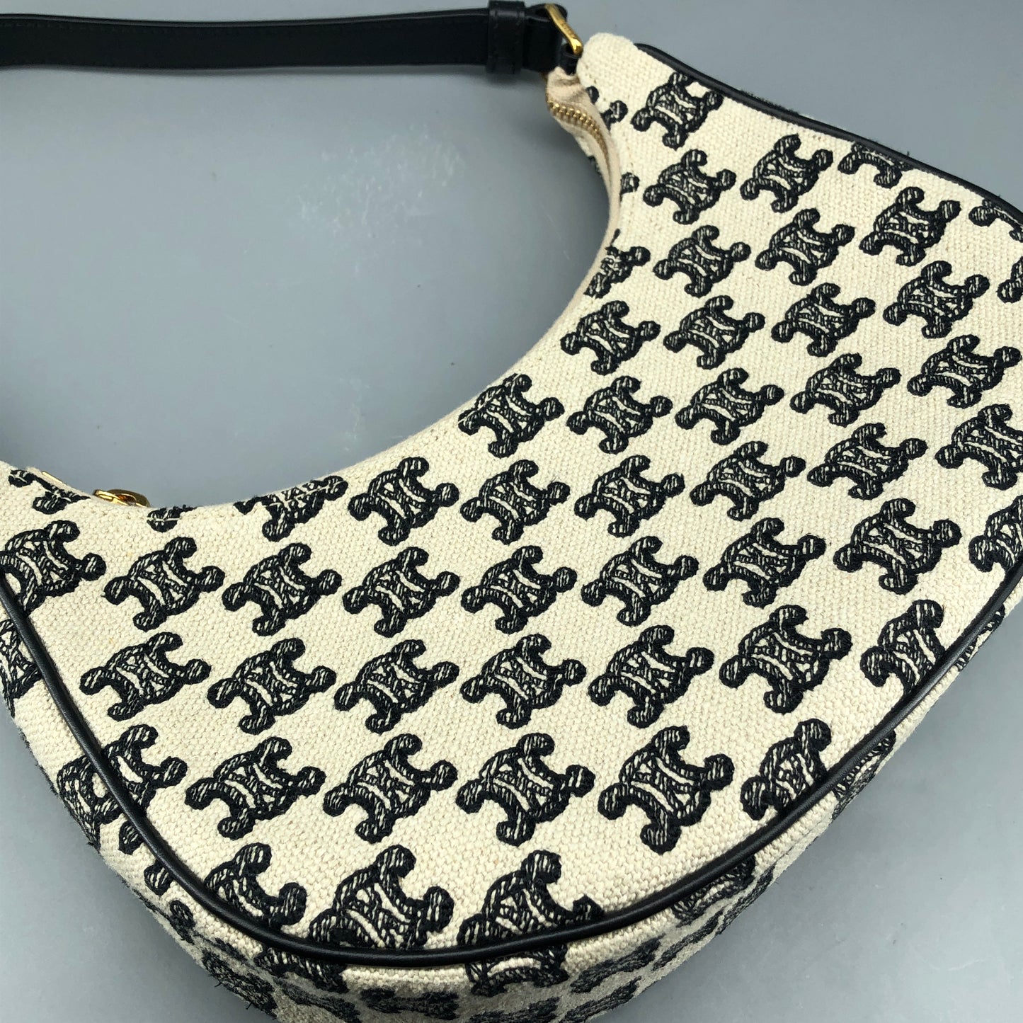 Celine Triomphe Jacquard AVA Hobo Underarm Shoulder Bag Black White