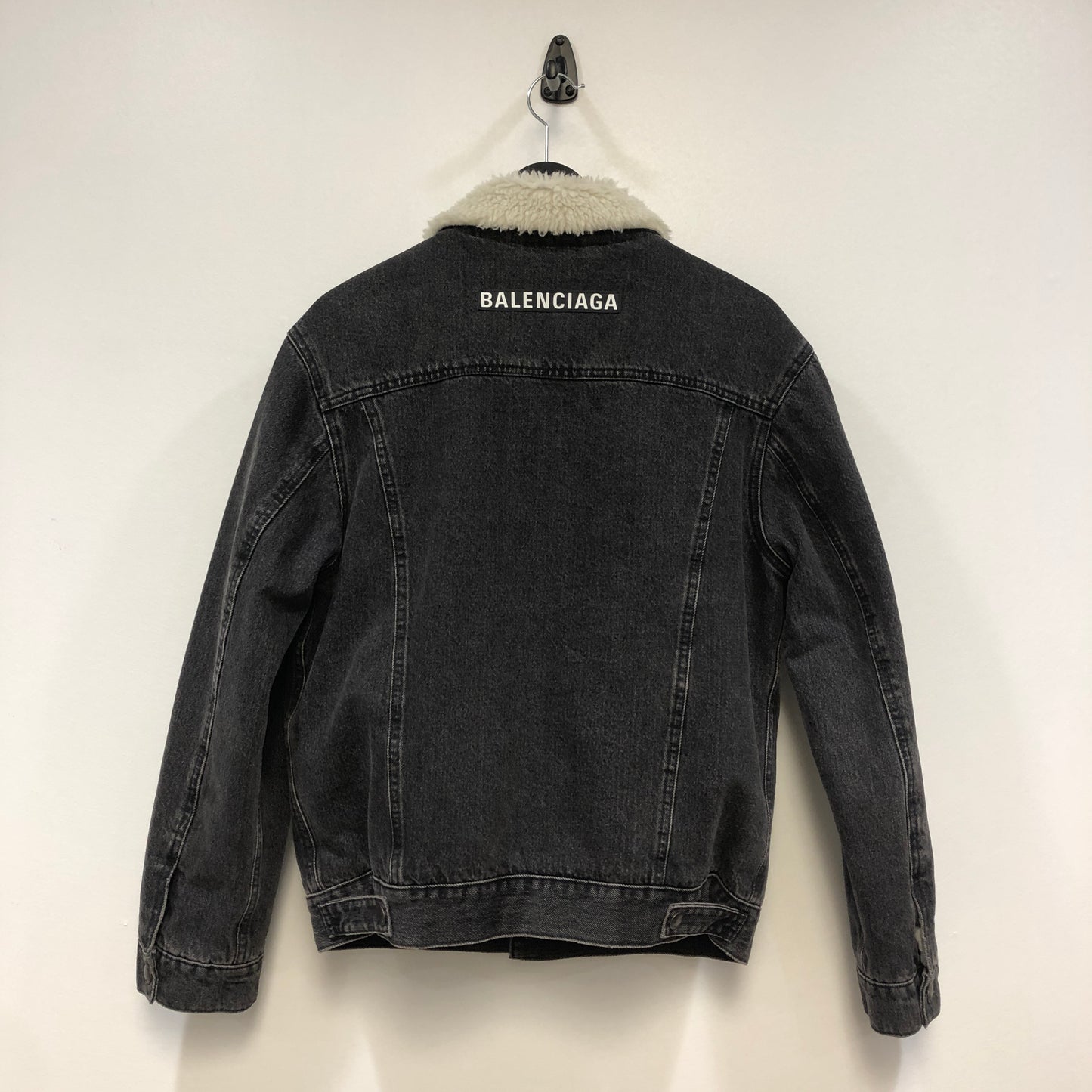 Balenciaga Faded Black Shearling Denim Jacket Size 36