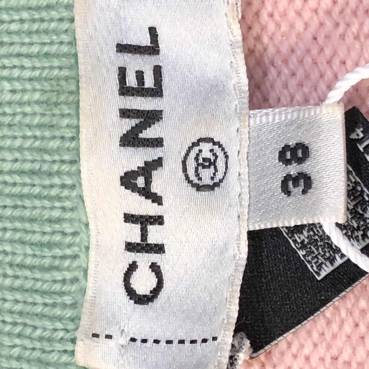 Chanel Pink Knit Cardigan with Green Trim Size 38