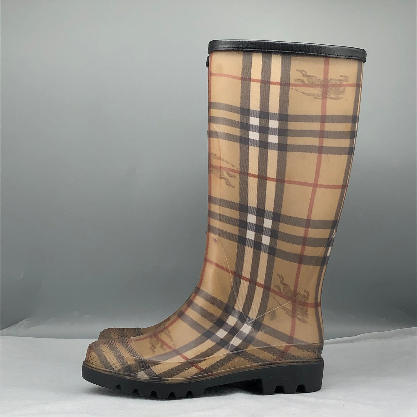 Burberry Women's Haymarket Check Rain Boots 35 Brown