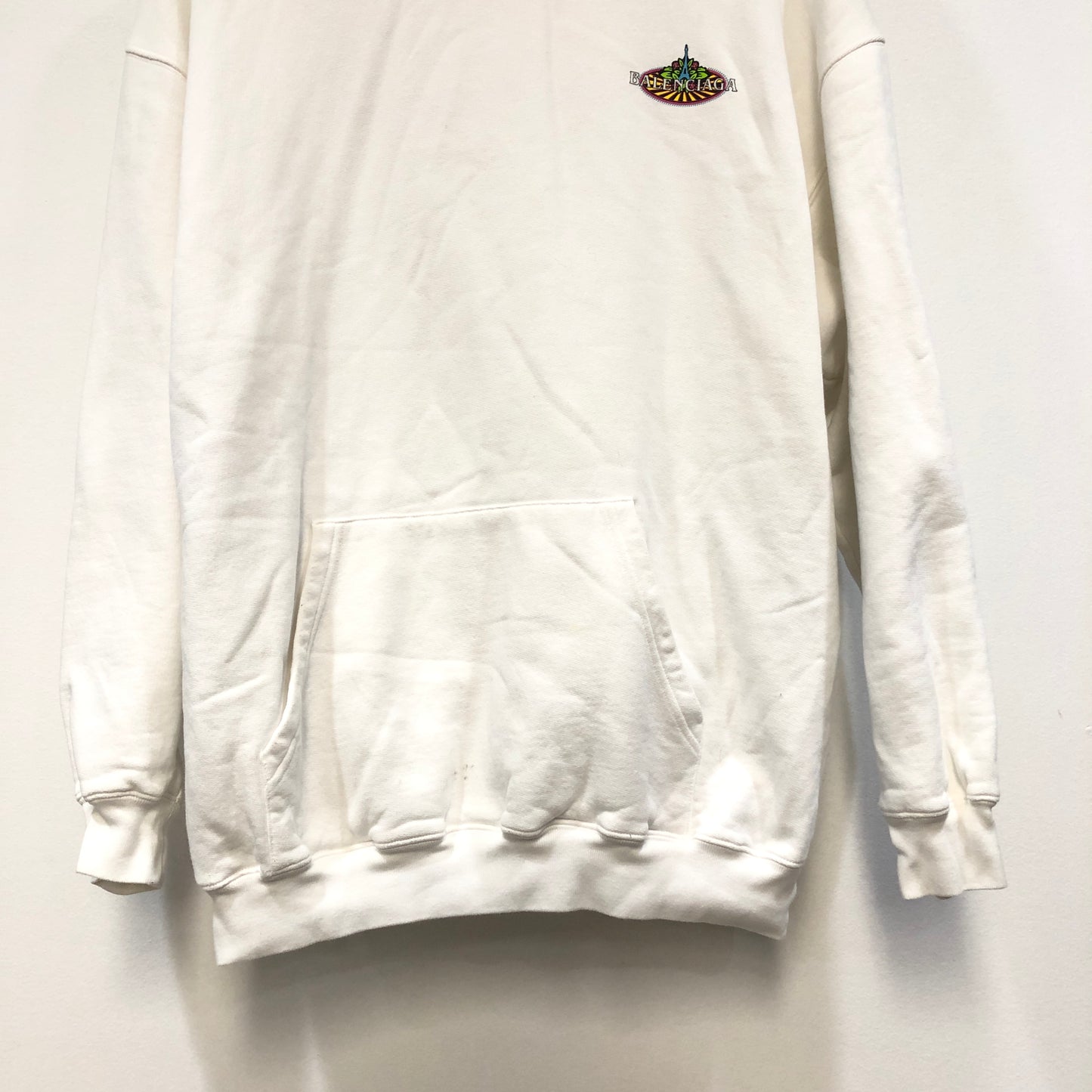 Balenciaga Eiffel Tower Bonjour Logo White Cotton Oversized Hoodie Size S