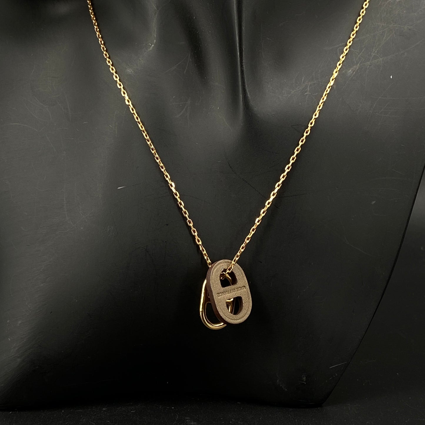 Hermes Taupe Enamel Chaine d'Ancre Pendant Necklace