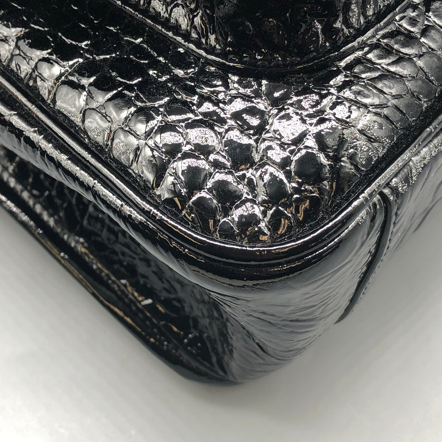 Saint Laurent Patent Crocodile Embossed Medium Niki Chain Satchel Bag