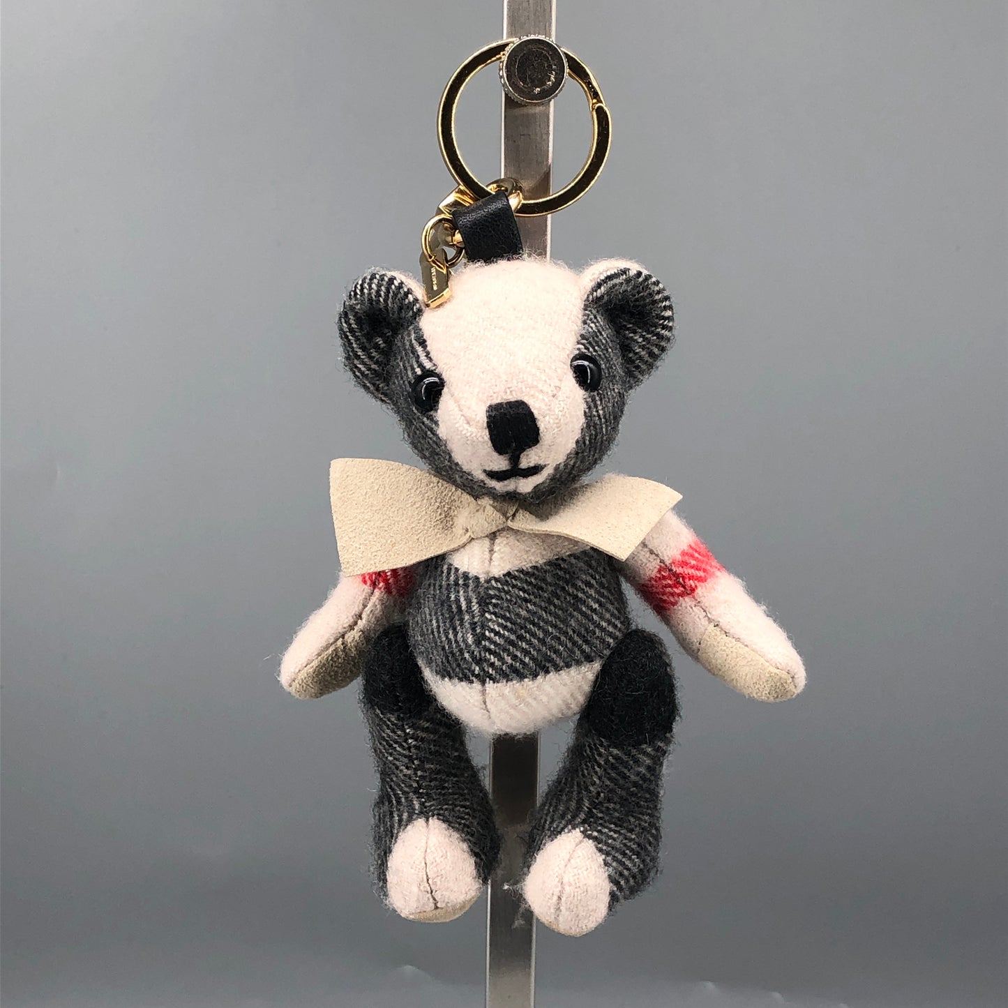 Burberry Vintage Check Thomas Bear Bag Charm Keychain Beige Grey