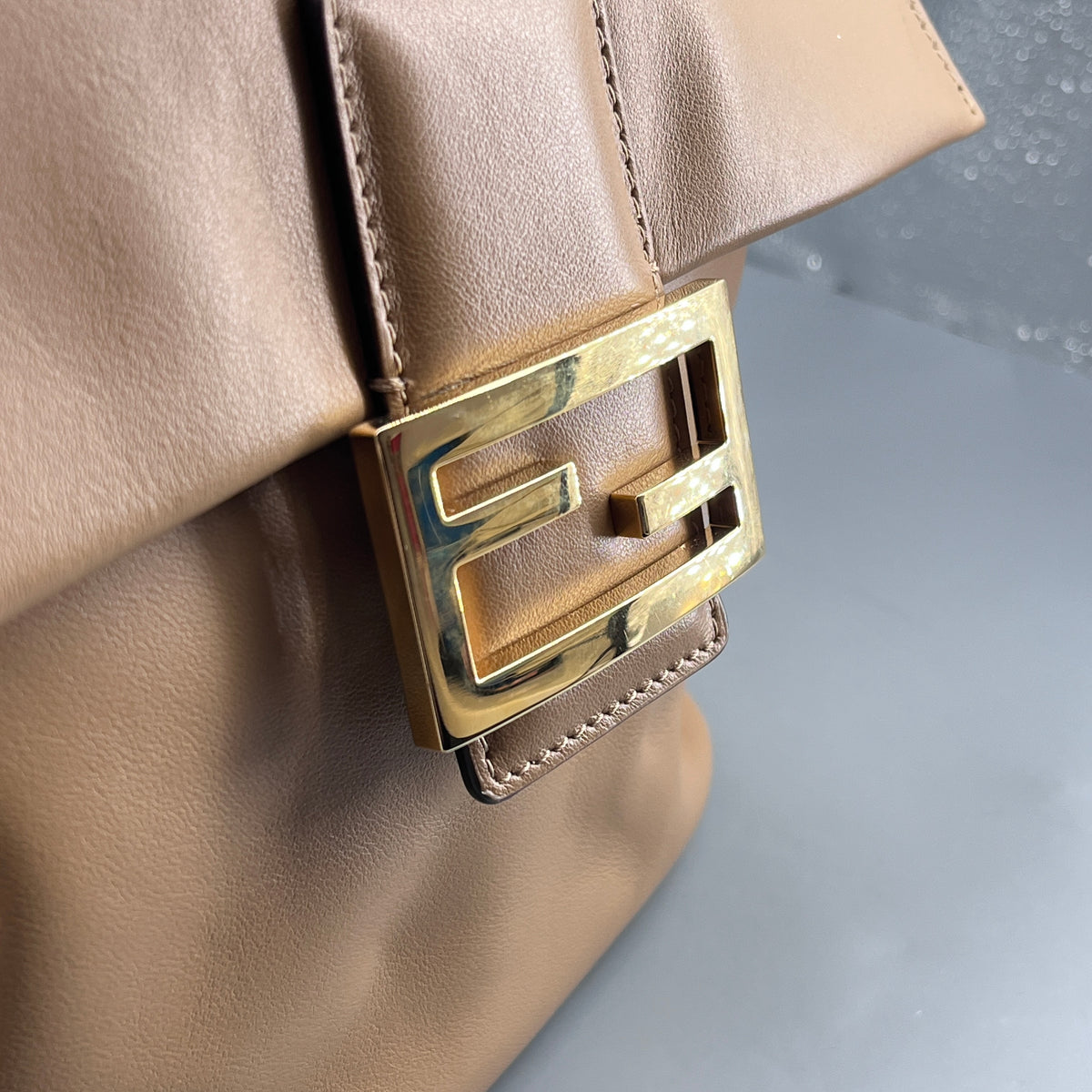 Fendi Brown beige Leather FF-clasp Backpack