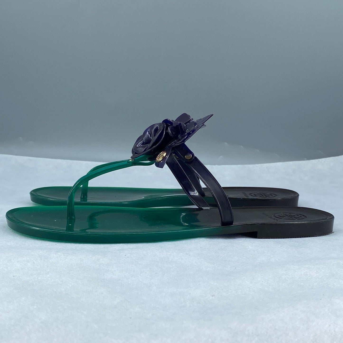 Tory Burch Women's Green Purple Floral Jelly Flip Flops Size US8