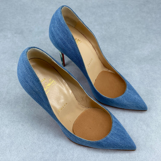 Christian Louboutin Women's Indigo Denim Pointed Toe Thin Stiletto High Heel Pumps Size 36.5