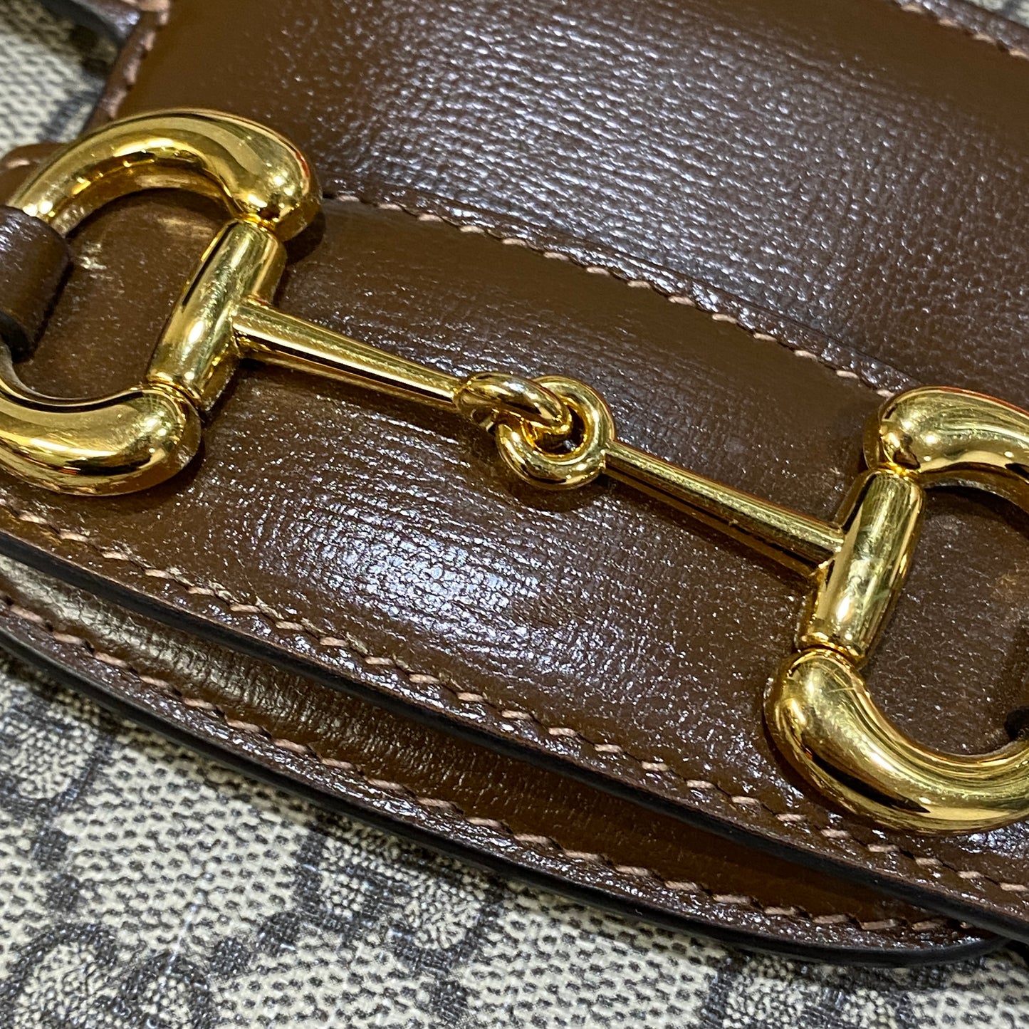 Gucci 1955 Horsebit GG Canvas Crossbody Bag Beige Caramel