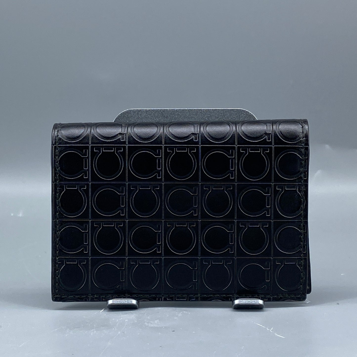 Ferragamo Black Embossed Gancini Bi-fold Card Wallet