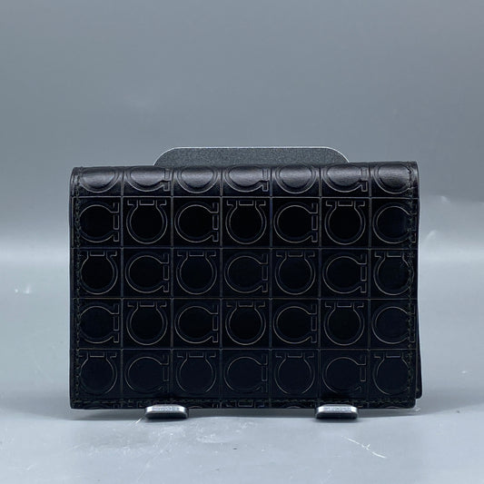 Ferragamo Black Embossed Gancini Bi-fold Card Wallet