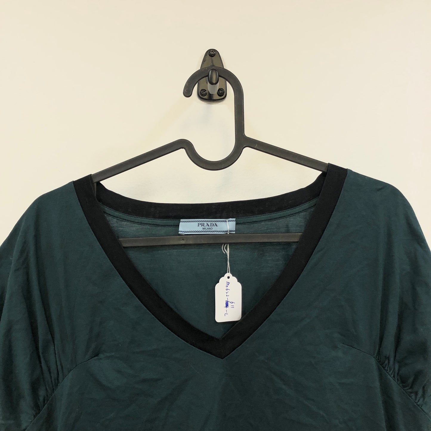 Prada Deep Teal V-neck Short Sleeve T-shirt Size M