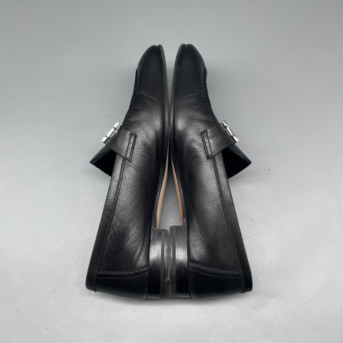 Hermes Black Leather Women Loafers Size 36
