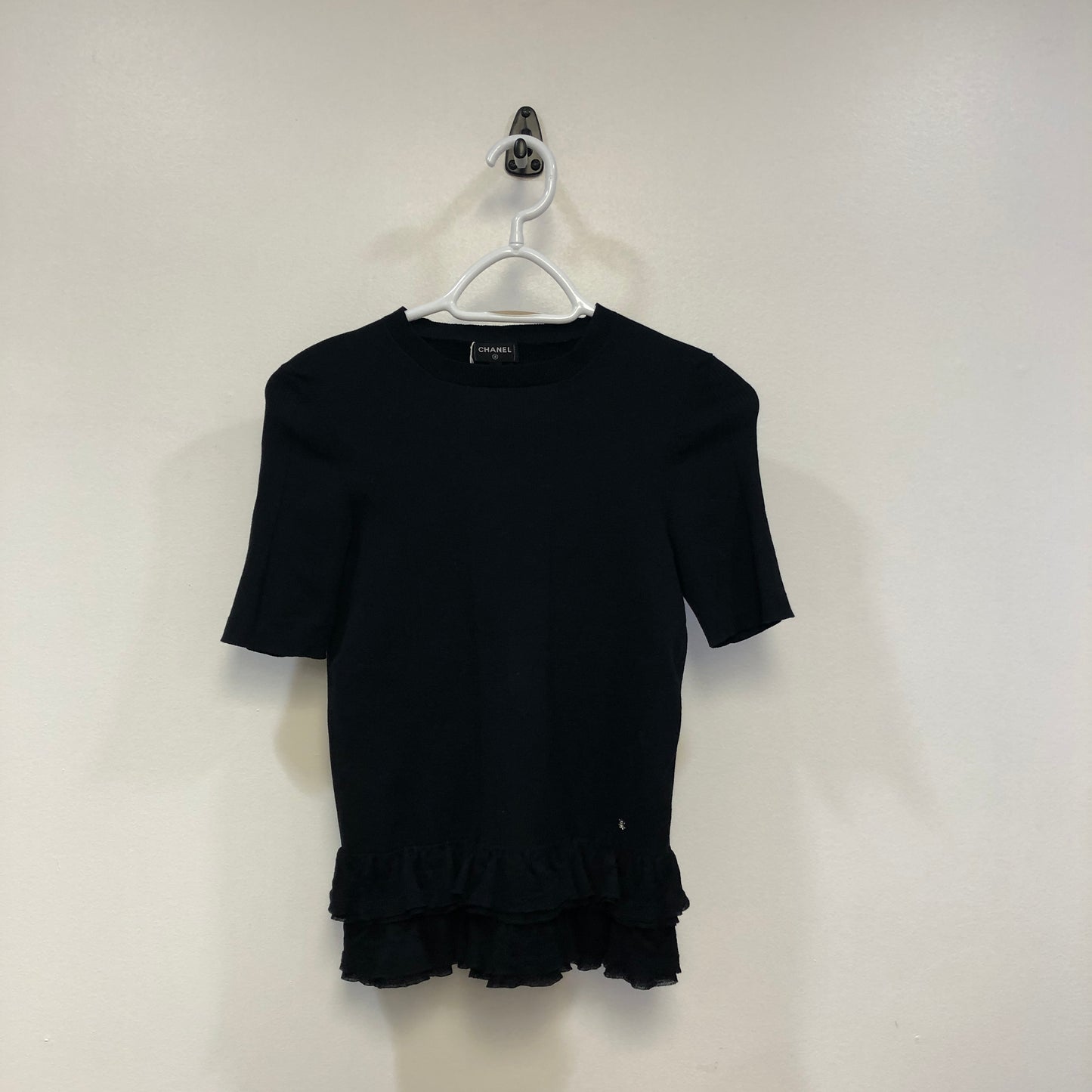 Chanel Black Knit Short Sleeve Top Size 36