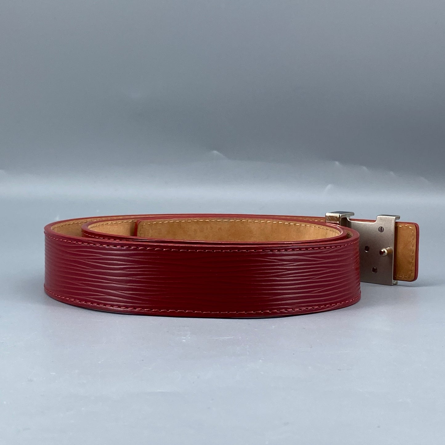 Louis Vuitton Epi Red Leather LV Buckle Belt Size 80cm