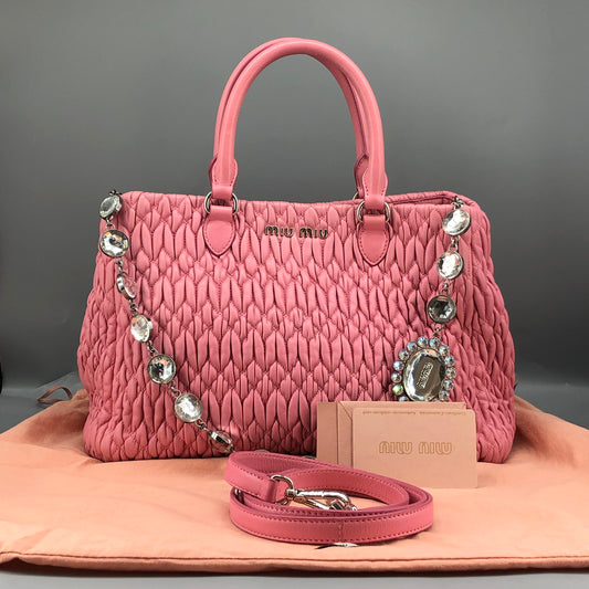 Miu Miu Matelasse Nappa Crystal Tote Bag Pink