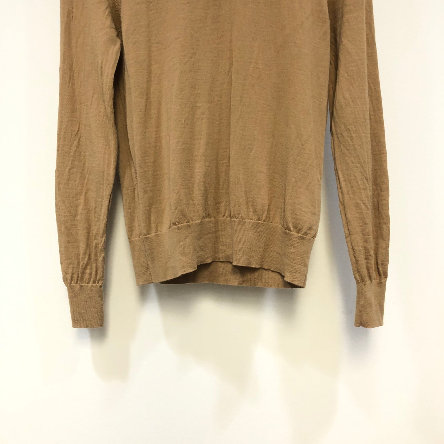 Burberry Camel Check Elbow Patch Crew Neck Wool Sweater M