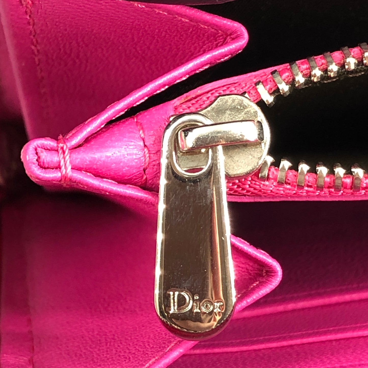 Christian Dior Cannage Quilted Leather Long Zip Around Wallet Hot Pink