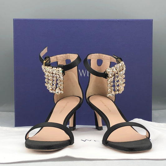 Stuart Weitzman Women's Crystal Tassel Ankle Strap Sandals Black Size 6
