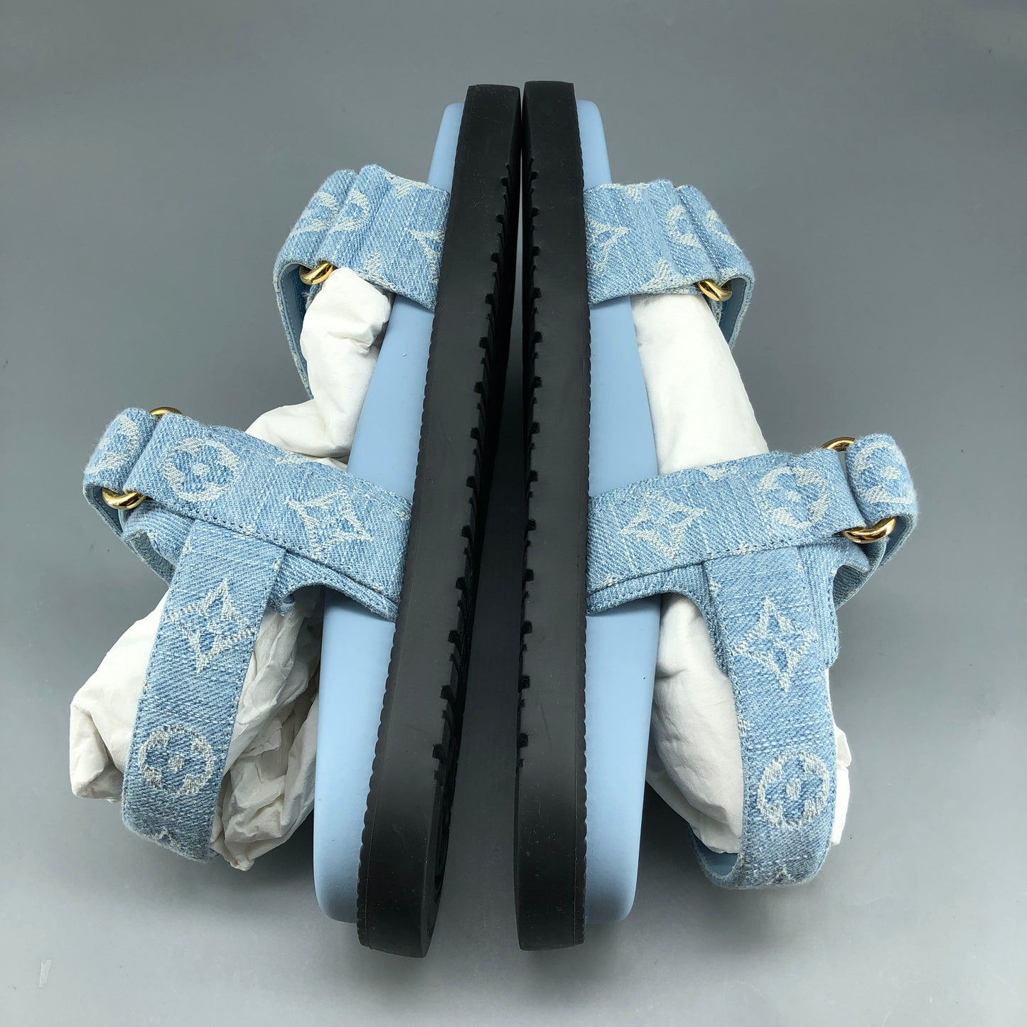 Louis Vuitton Unisex Monogram Sandals Size 38.5 Light Blue