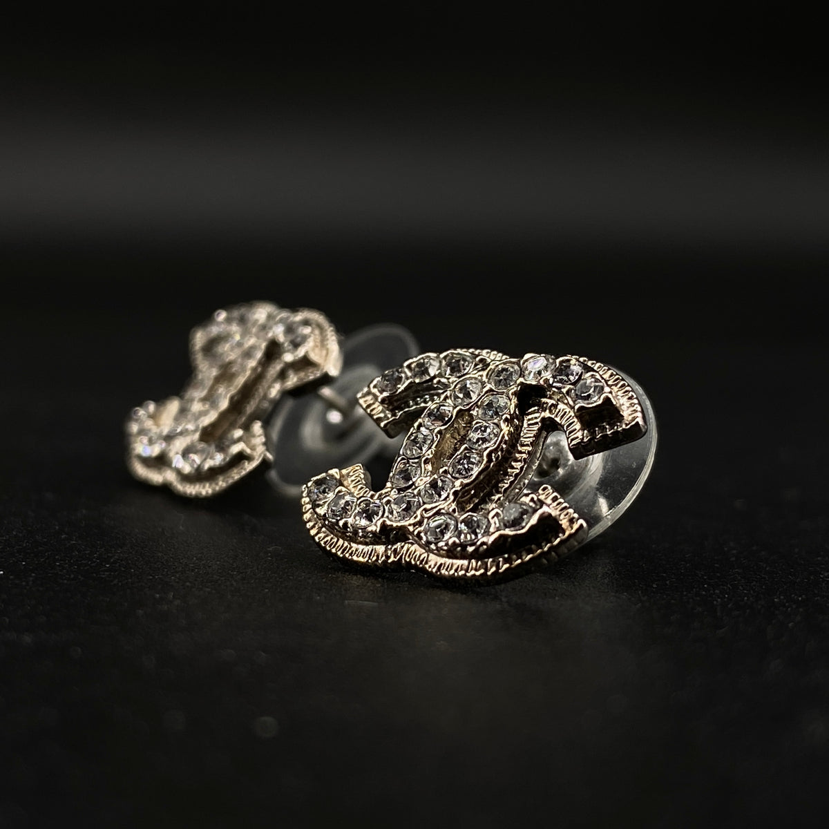 Chanel 2012 Silver Crystal CC Logo Earrings