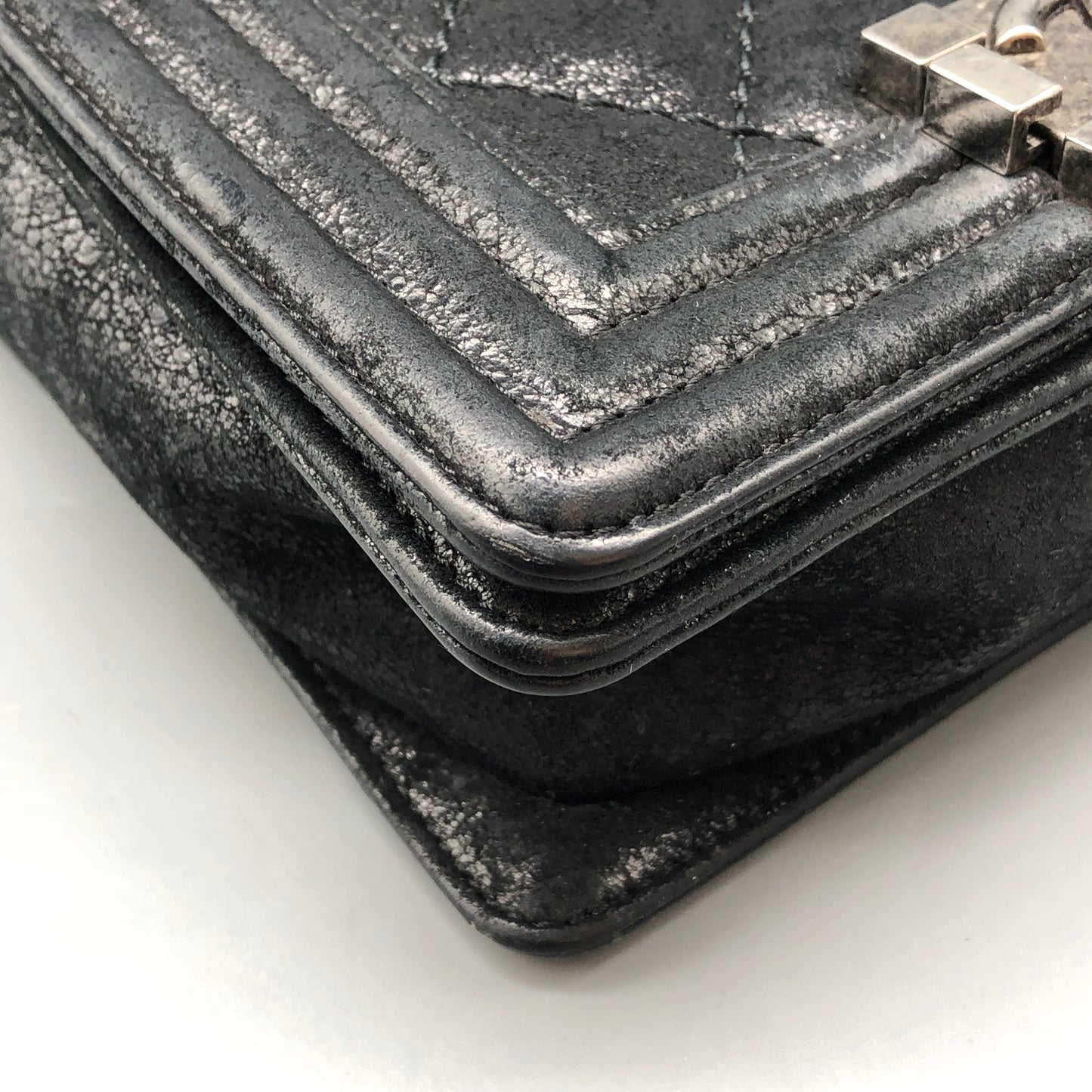 Chanel Black shiny suede nubuck iridescent leather Leather Mini Boy Bag