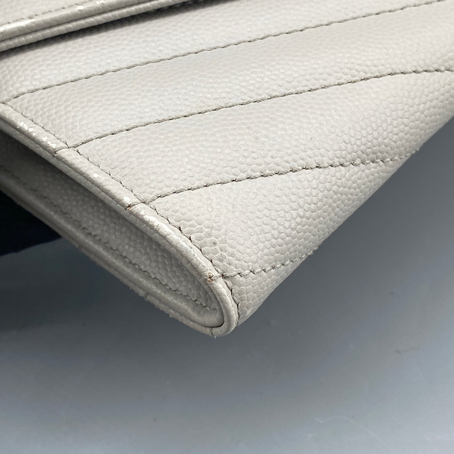 Saint Laurent Light Grey Chevron‑Quilted Long Wallet