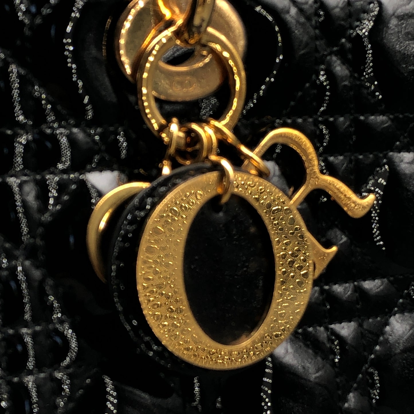 Christian Dior Lady Dior Large Cannage Quilted Patent Leather Handbag Black