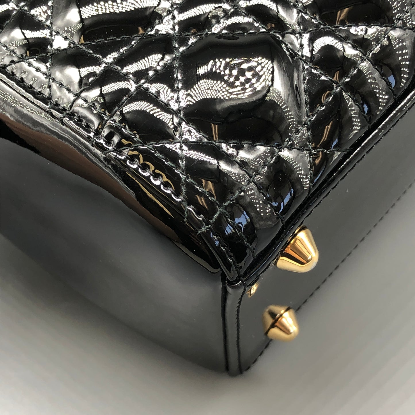 Christian Dior Lady Dior Large Cannage Quilted Patent Leather Handbag Black