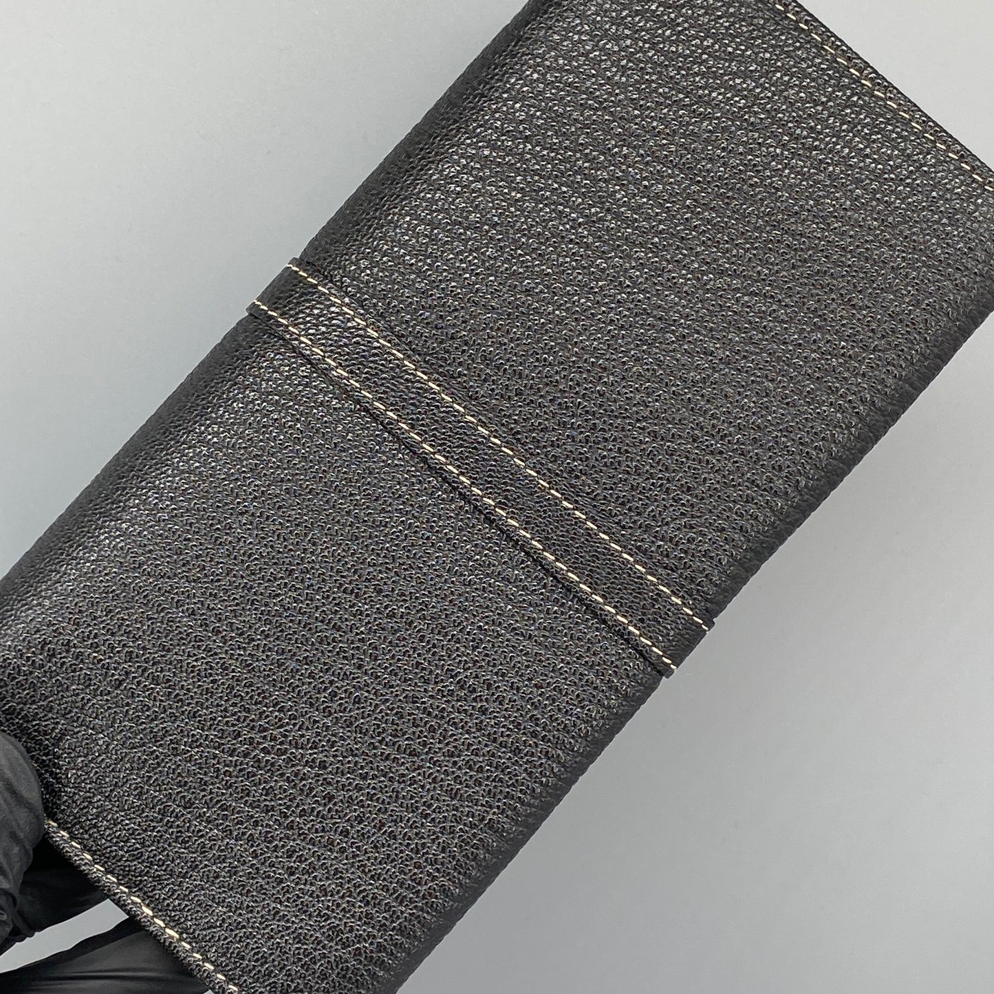 Ferragamo Black Grain Leather Flap Long Wallet