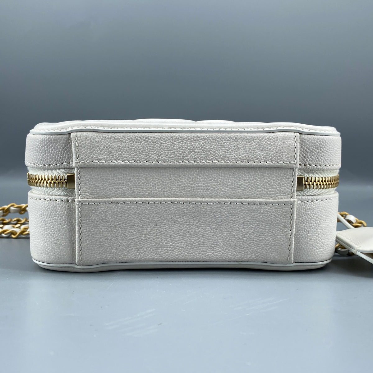 Chanel Caviar Quilted  CC Filigree Vanity Case White Crossbody Bag