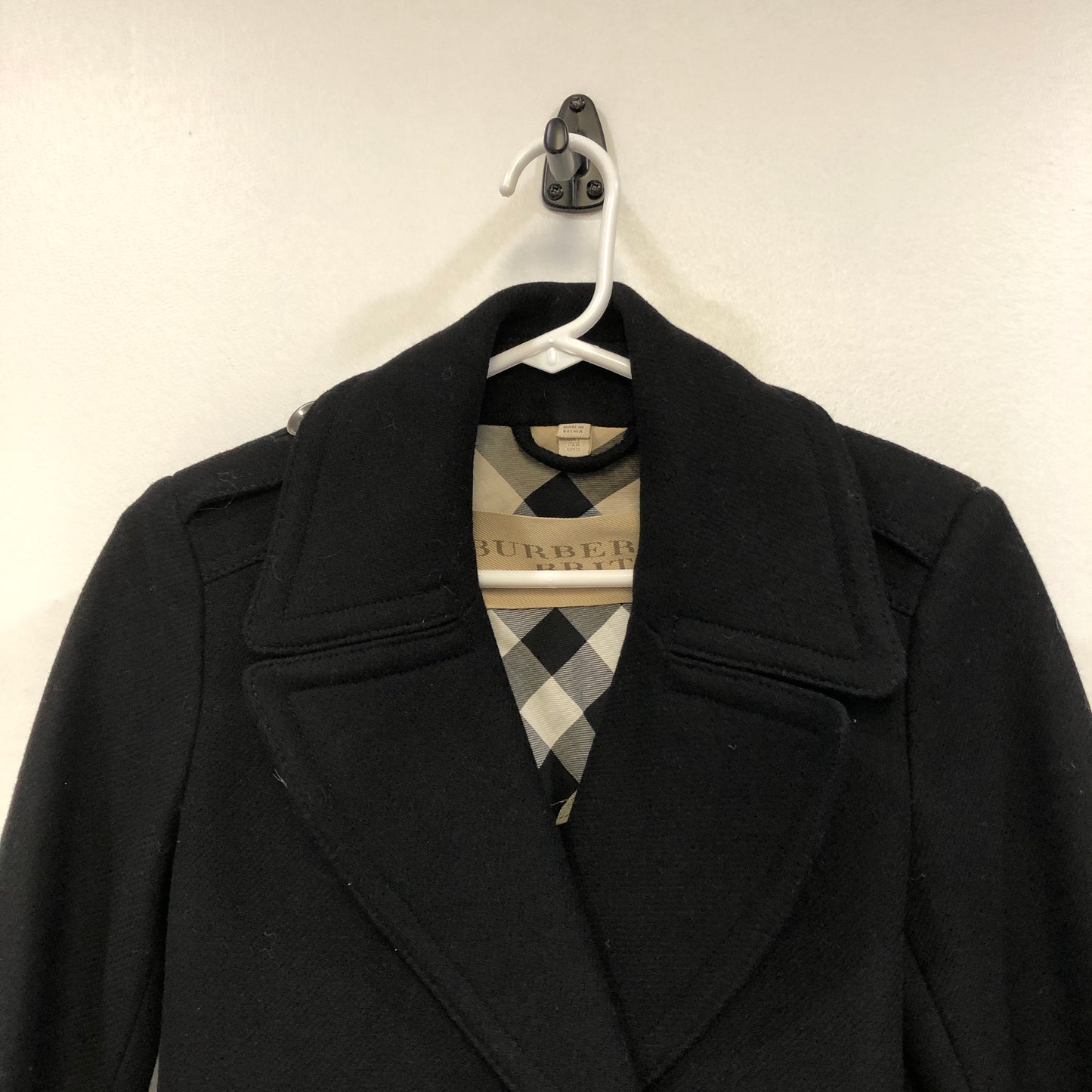 Burberry Black Wool Double Breasted Short Coat Size 2