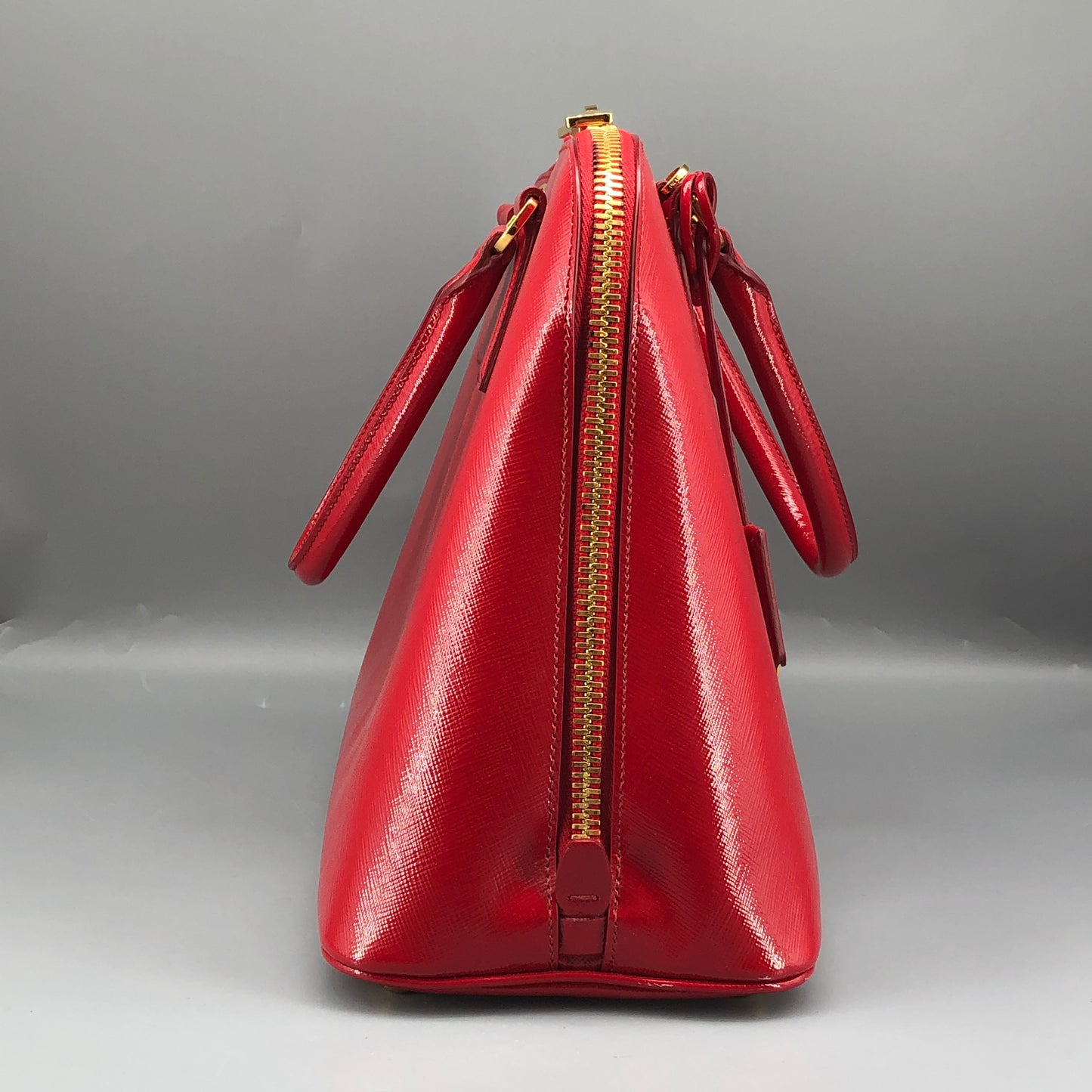 Prada Vernice Saffiano Promenade Dome Satchel Bag Red