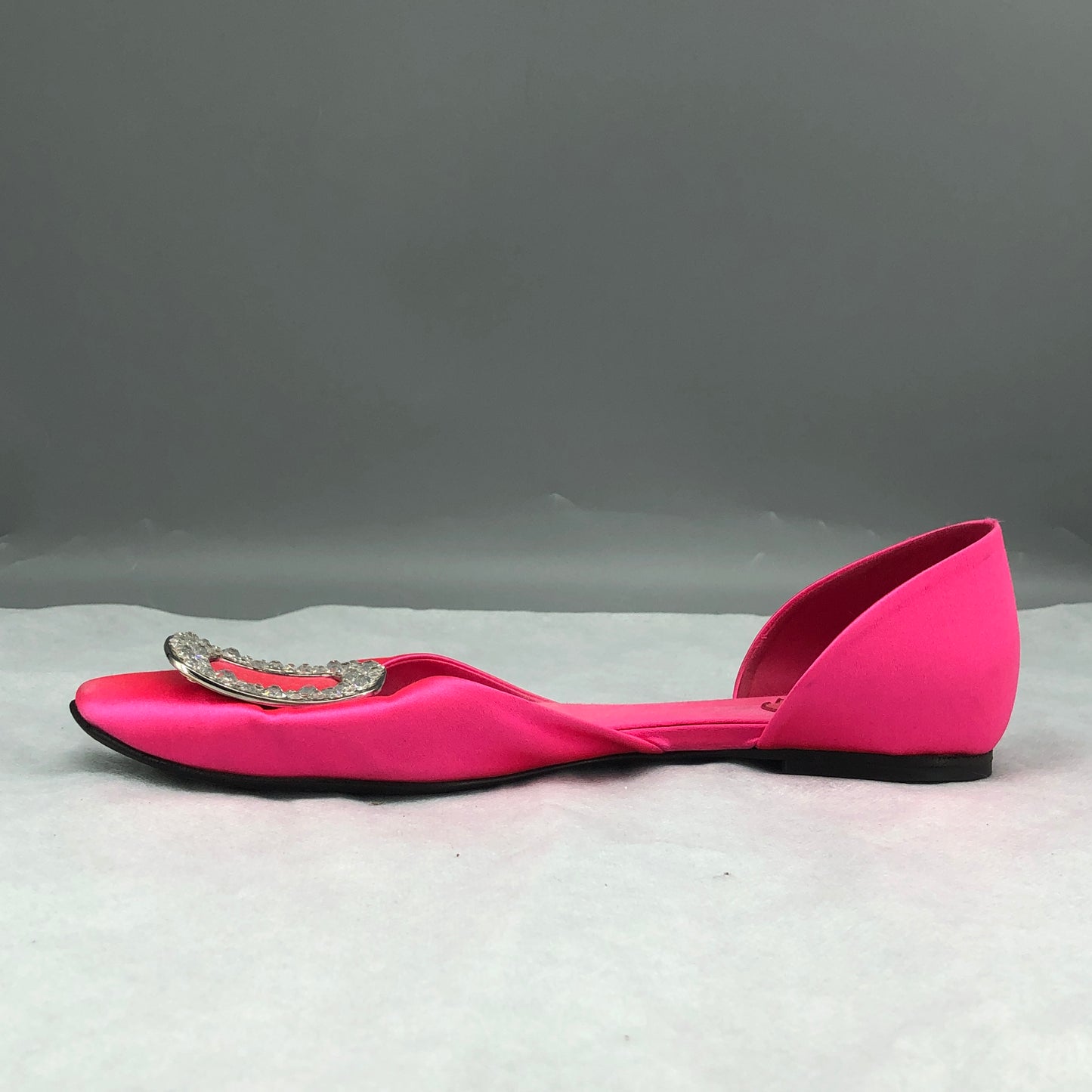 Roger Vivier Hot Pink Satin Crystal Square Buckle D'Orsay Flat Shoes 37