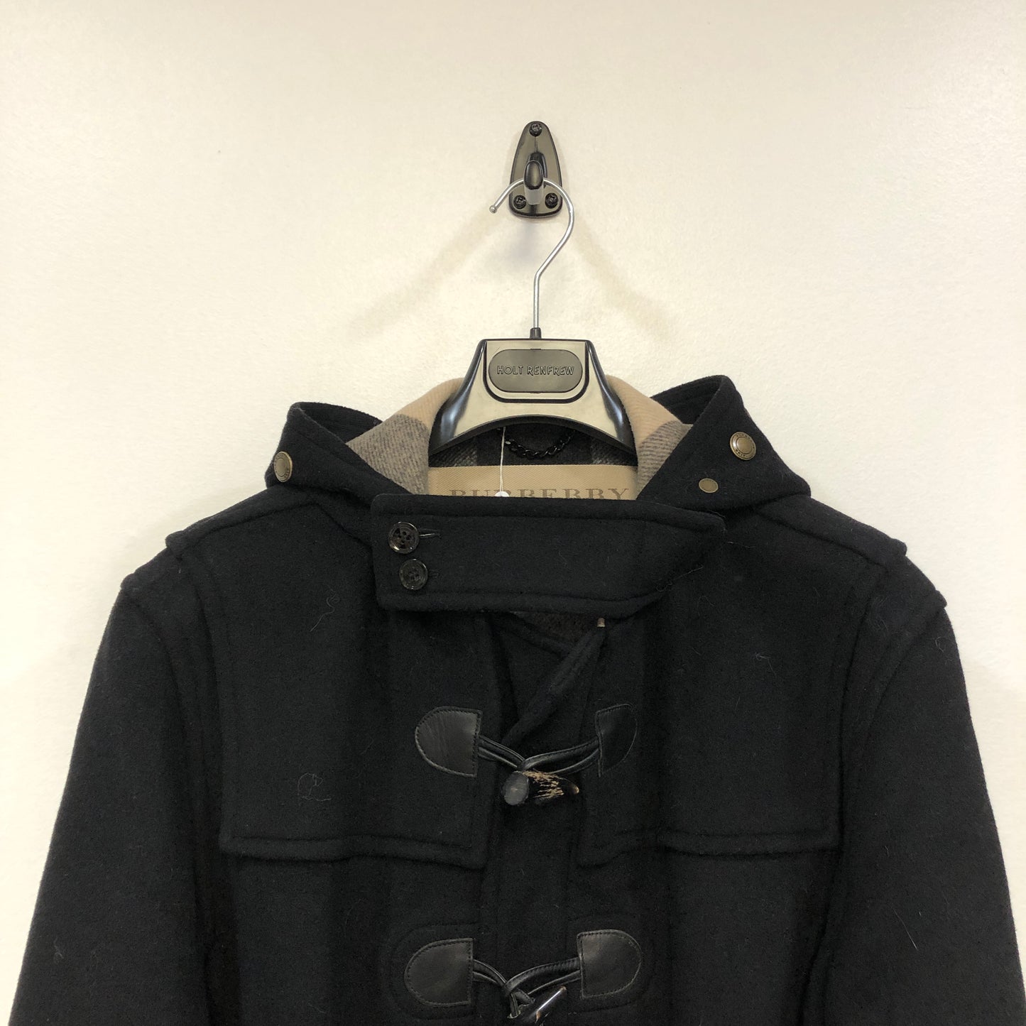 Burberry Black Wool Duffle Coat Size XL