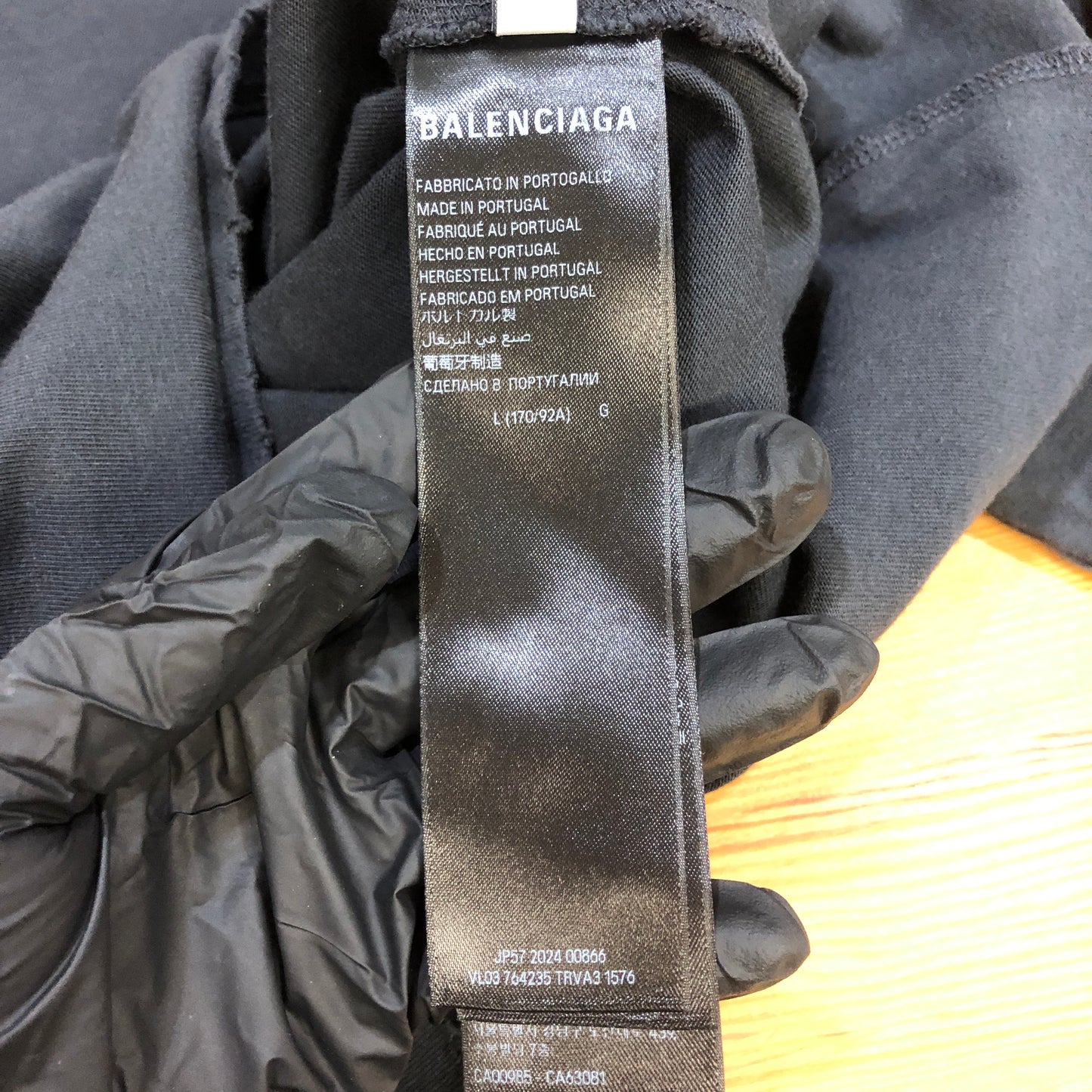 Balenciaga NWT Gothic Logo Distressed T-Shirt L Dark Grey